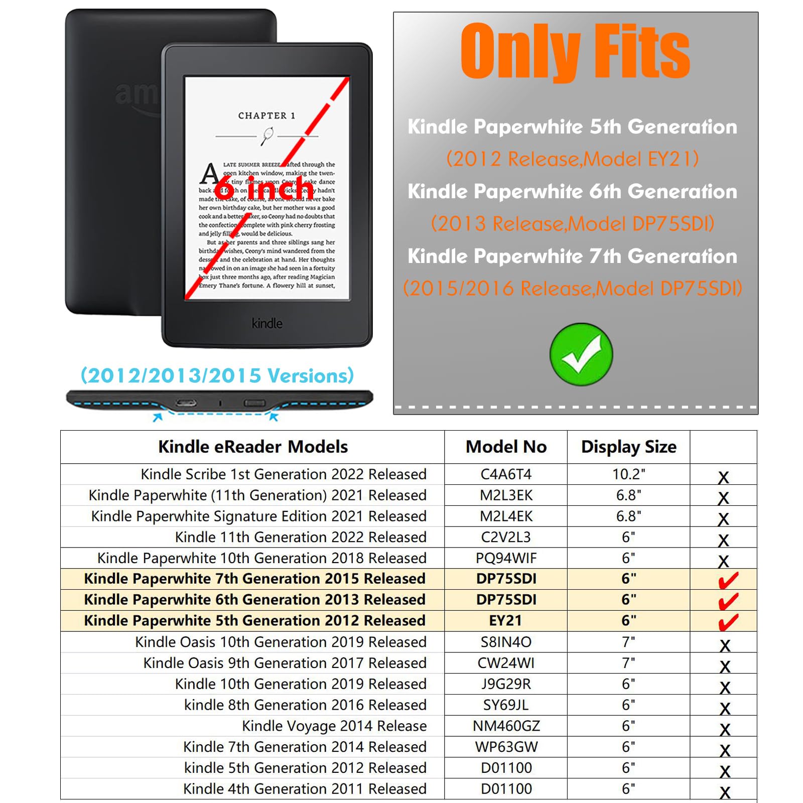 Laoshusheng Slim Case For Kindle Paperwhite 5Th/6Th/7Th Generation (Model No. Ey21 & Dp75Sdi)   Lightweight Pu Leather Folio Cov